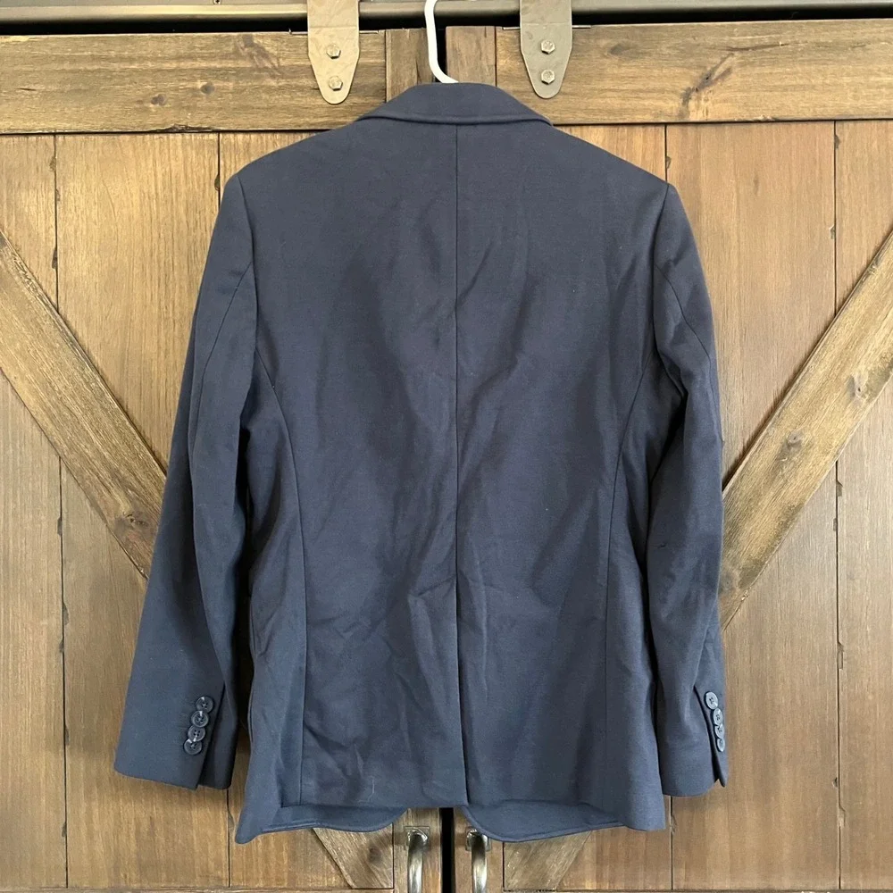 01.ALGO Mens Navy Blue Knit Jersey Blazer Jacket Size Small Short Notch Lapel